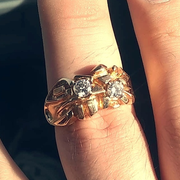 Men's Vintage 80's ring solid gold with diamonds